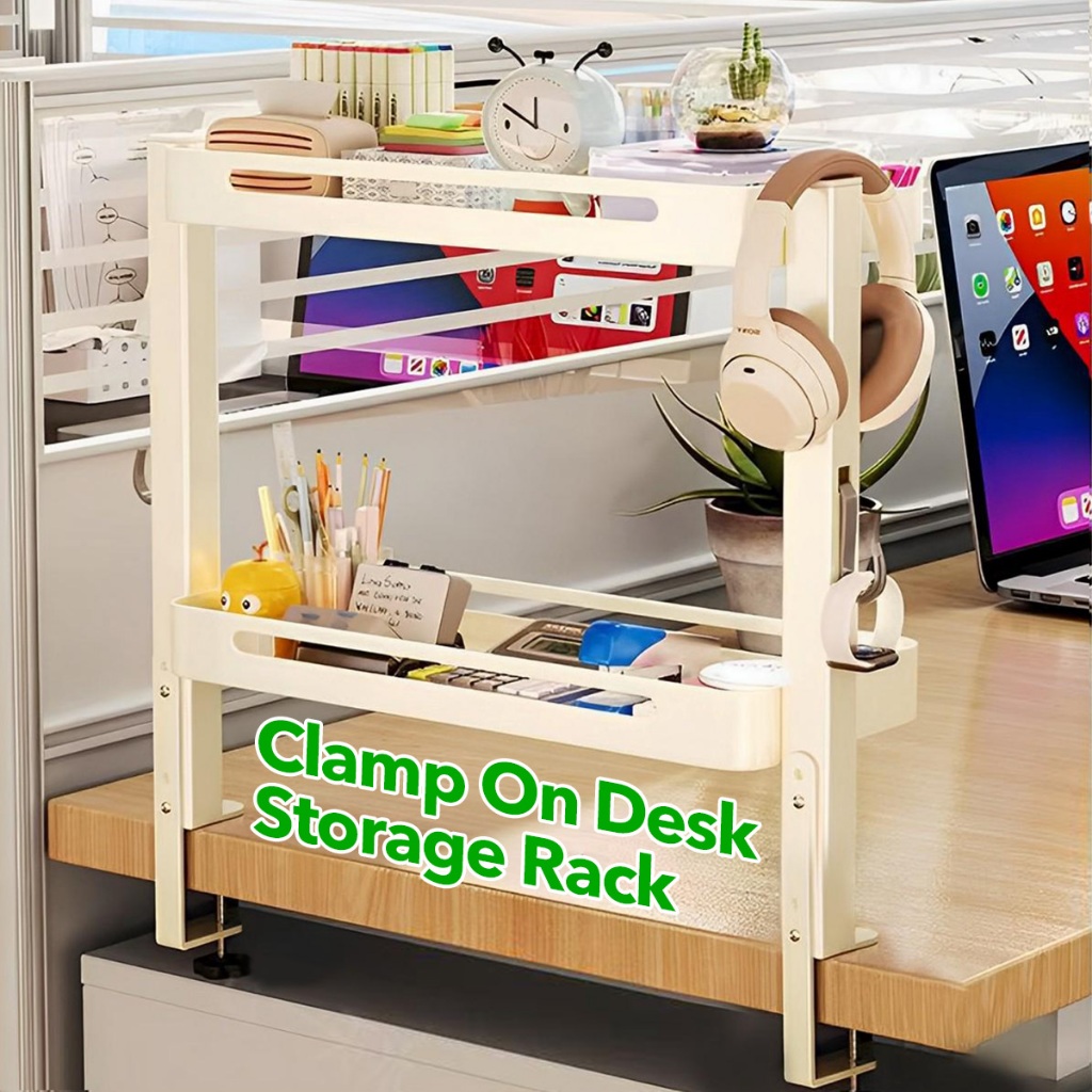 2 Layer Desktop Storage Rack Clamp-On Organizer Shelf Office Table ...