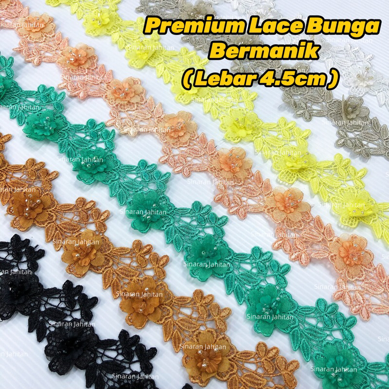 Lace Bunga Bermanik 4.5cm / Chemical Flower Lace with Beads | Shopee ...