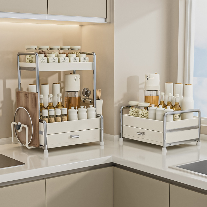 Cream Style Kitchen Rack Seasoning Rack Countertop Multi-Layer ...