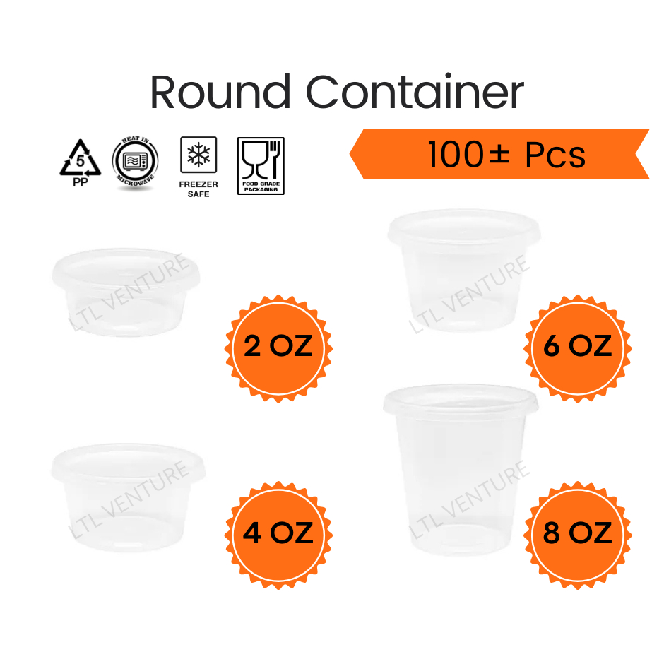 (100Pcs) RS2/RS4/RS6/RS8 Round Container 2oz/4oz/6oz/8oz Disposable PP ...