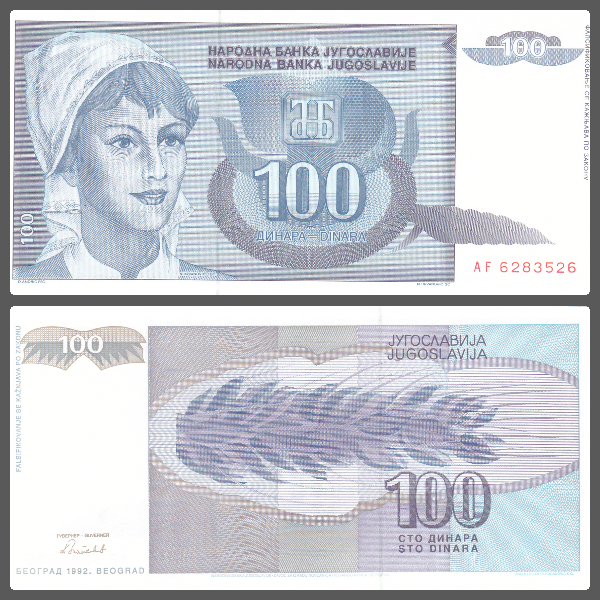 Yugoslavia Banknote, 100 Dinara 1992 , UNC. | Shopee Malaysia
