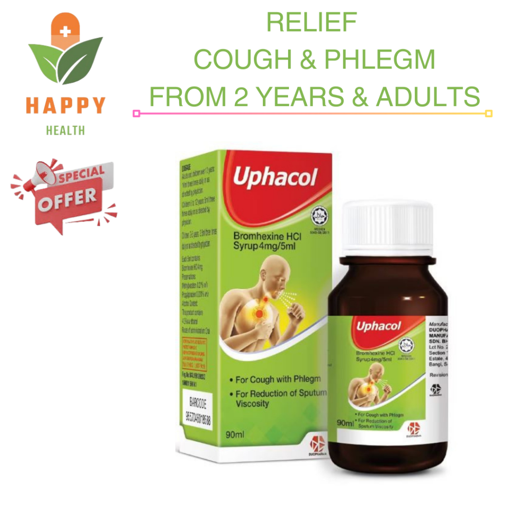 [ Exp 5/2027 ] Uphacol Bromhexine HCL 4MG/5ML Syrup 90ML - Reduce Cough ...