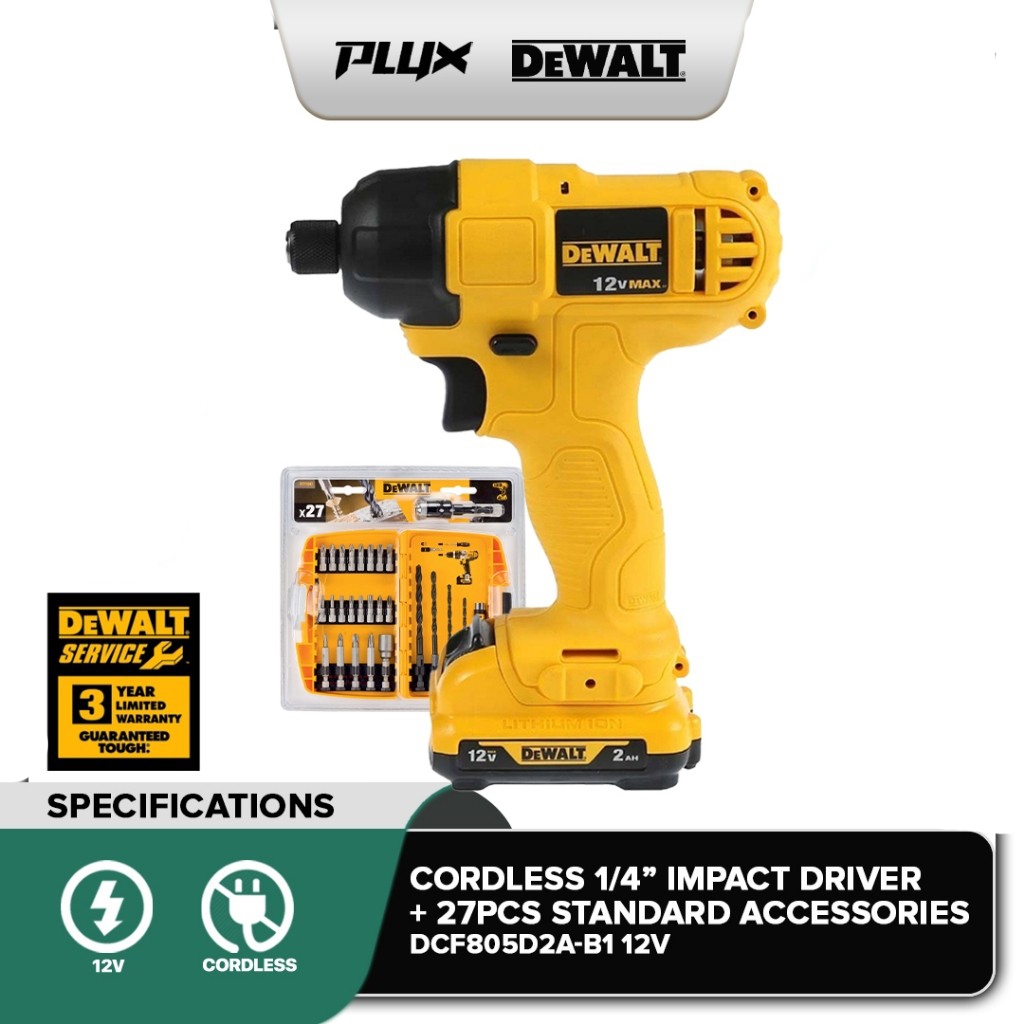 DEWALT DCF805D2A-B1 12V Cordless 1/4 Impact Driver With 27pcs Standard ...