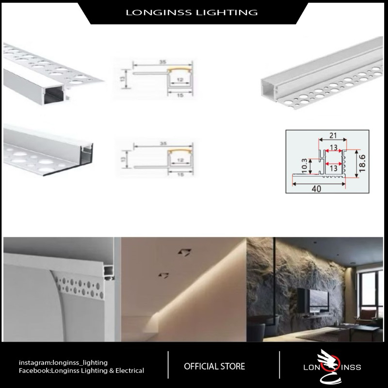 LED Aluminium Profile Recessed Ceiling Corner Type 单花边款 （ Casing Only ...