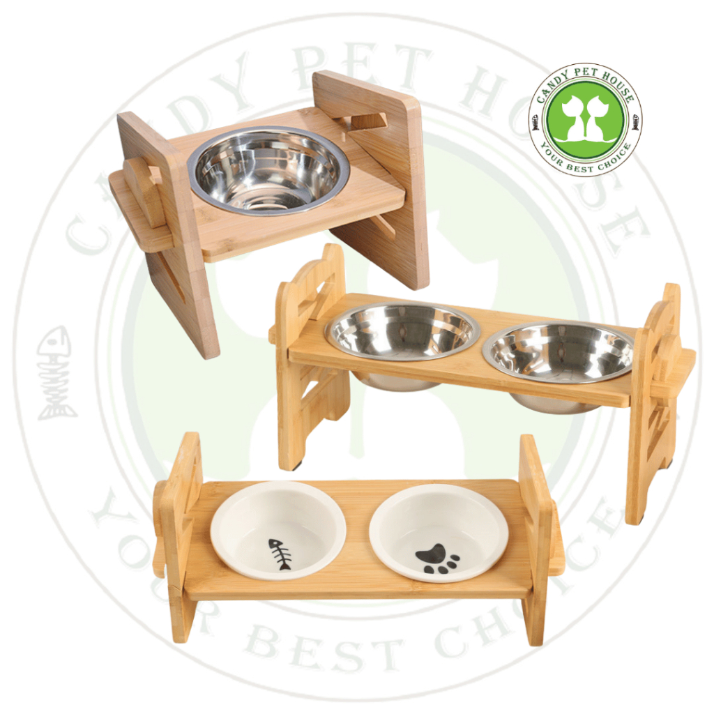 Adjustable Wooden Rack with Pet Bowl/Double Bowl/Bekas Makanan Kucing ...