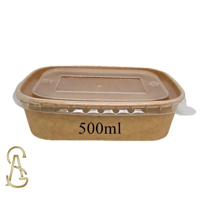 [Premium] 500ml with PP Lid Kraft Paper Rectangular Lunch Bowl Food Box ...