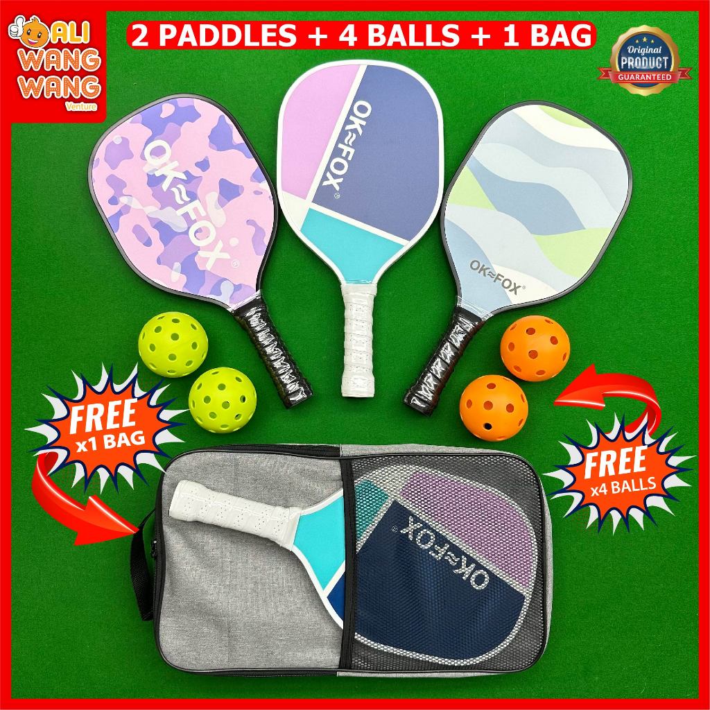 FULL SET Pickleball Paddle Wooden Pickle Ball Rackets With 4 balls and ...