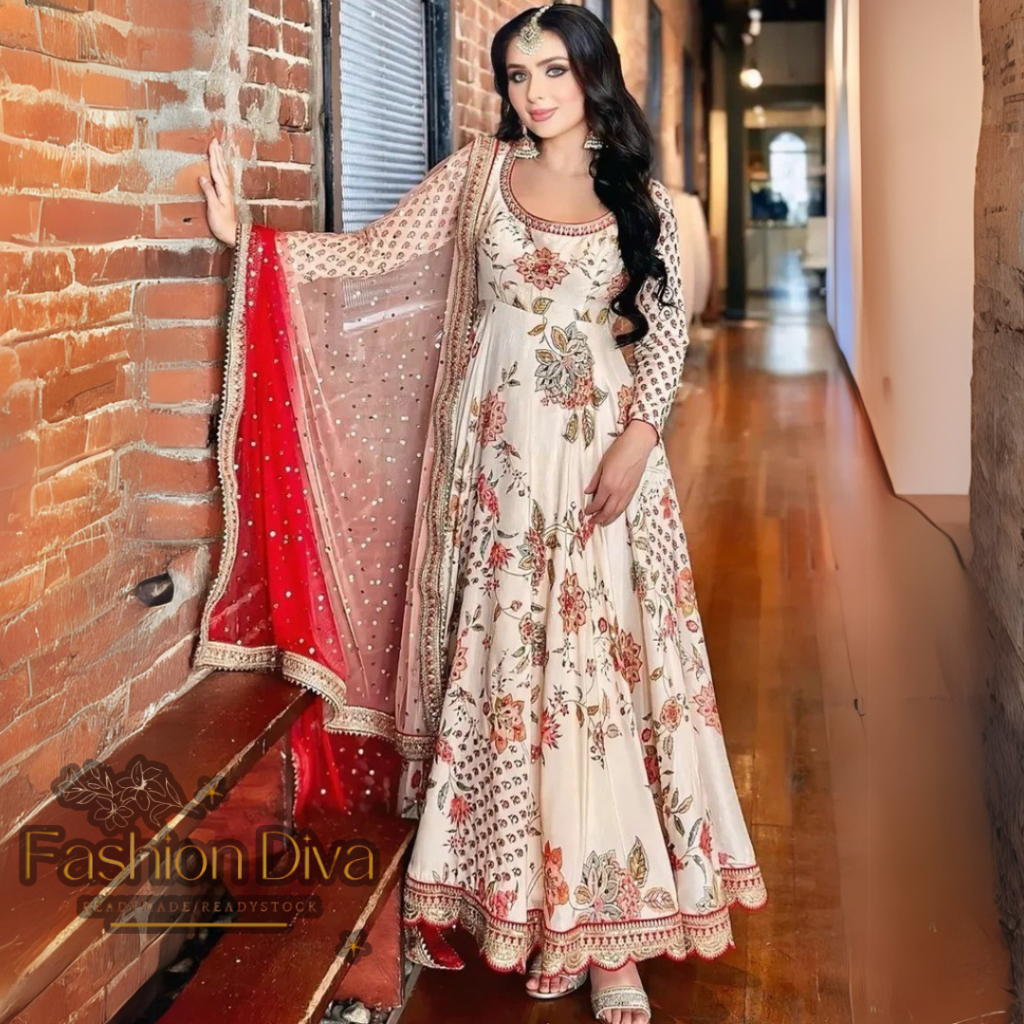 Pure Natural Crepe And Heavy Embroidery Coding Dori-Sequence Work With Beautiful Digital Print And Real Mirror Work With Elastic Palazzo Dress main image 1