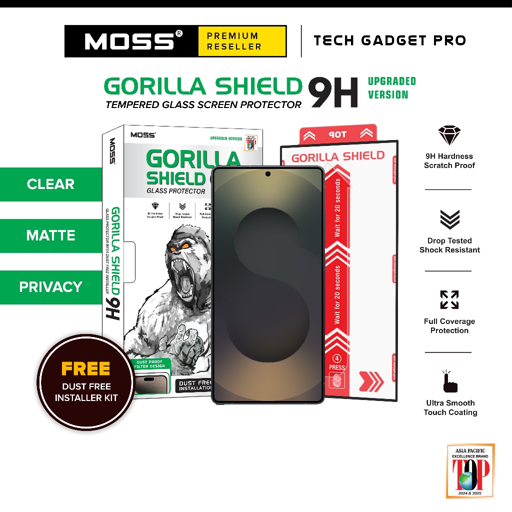 MOSS Gorilla Shield 9H Full Cover Clear Matte 2.5D Tempered Glass for ...