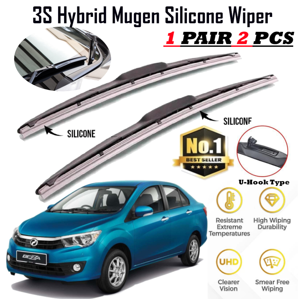 1pair(set) Perodua Bezza Japan Mugen Silicone Wiper 3 Section Boneless ...