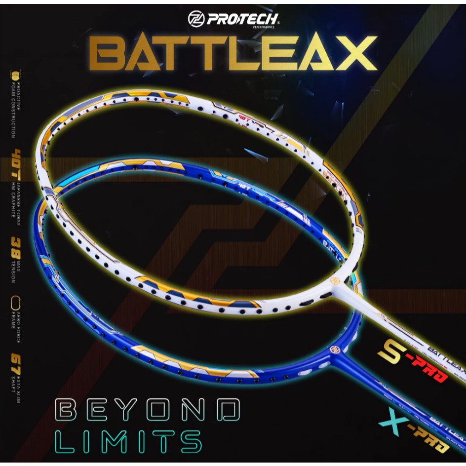 PROTECH Badminton Racket - Battleax X-Pro (4U) (MAX 35LBS) (MAX 38LBS ...