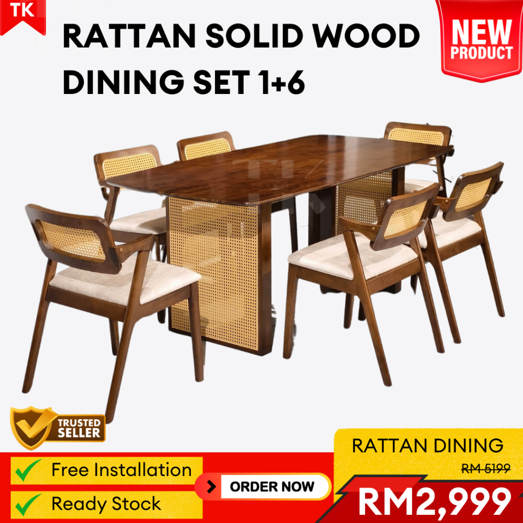 ⚡Free Installation⚡Rattan Solid Wood Dining Set | Muji | Japan ...