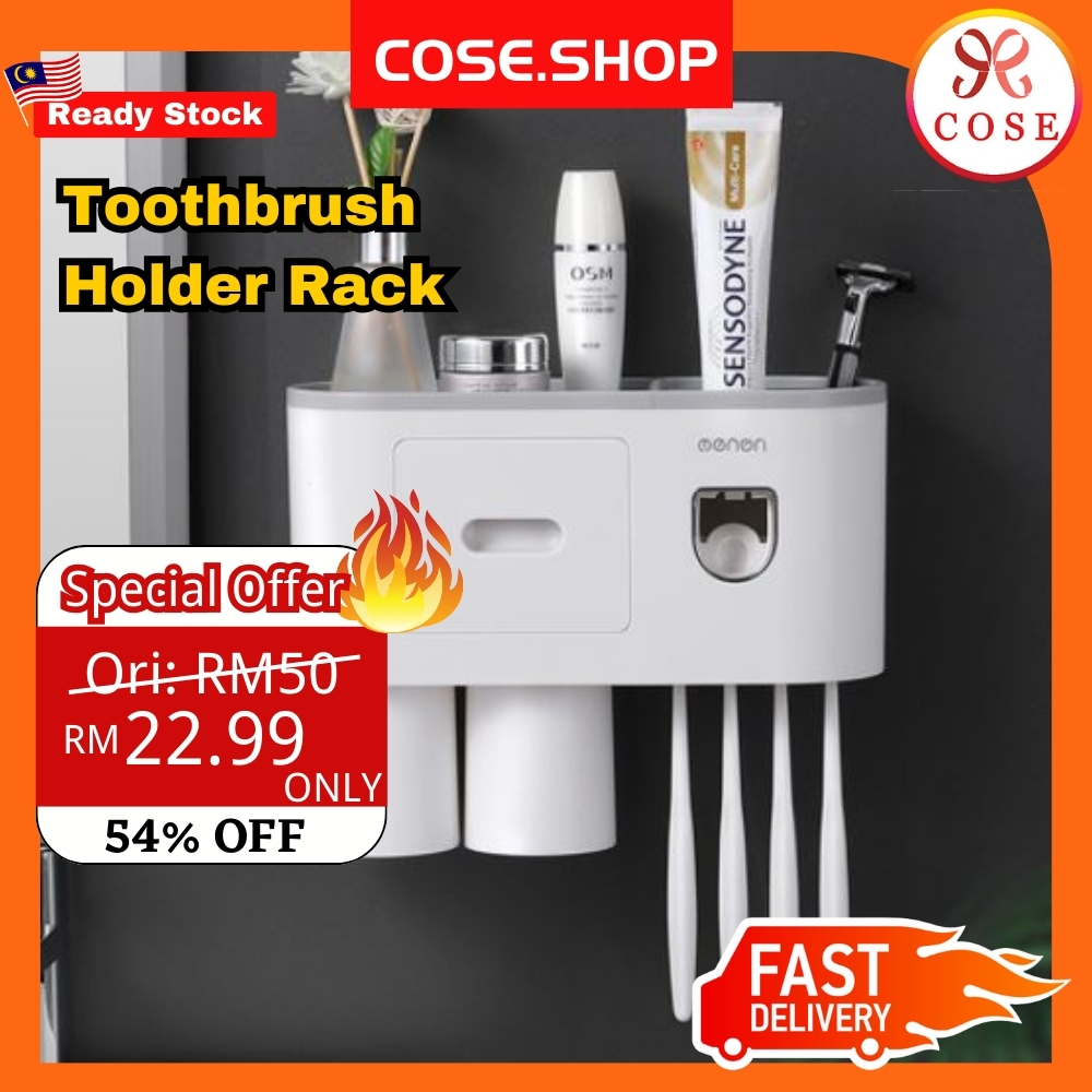 COSE Toothbrush Holder Wall Toothbrush Rack Toothpaste Dispenser ...