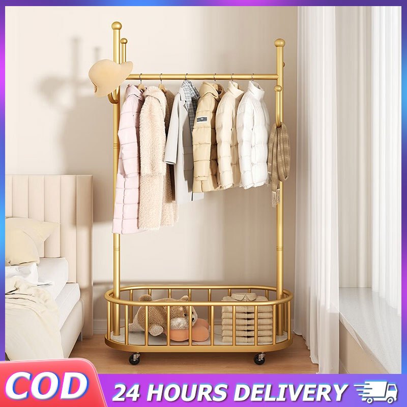 Cloth Rack with Basket Cloth Storage Steel Rack Cloth Hanger Drying ...