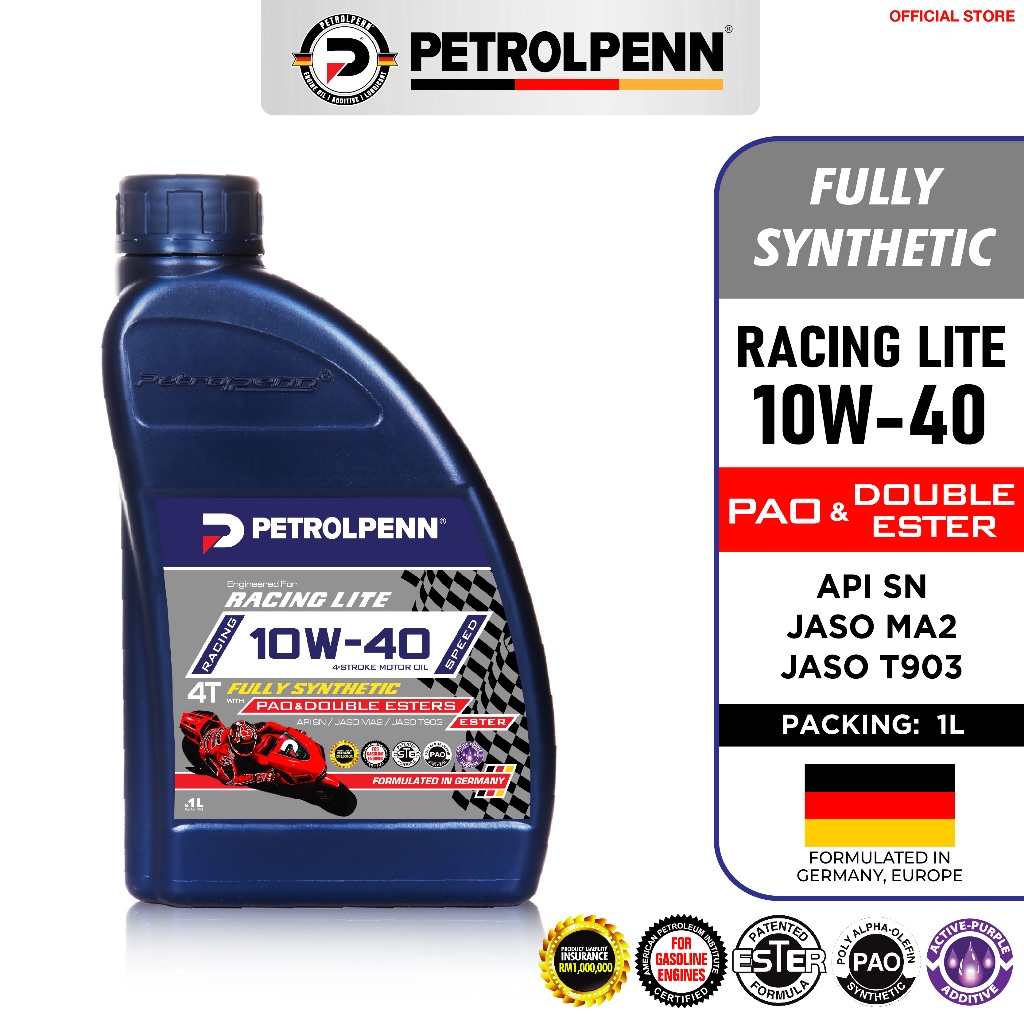 [PAO+DOUBLE ESTER] PETROLPENN Racing Lite 4T 10W-40 Fully Synthetic (1L ...