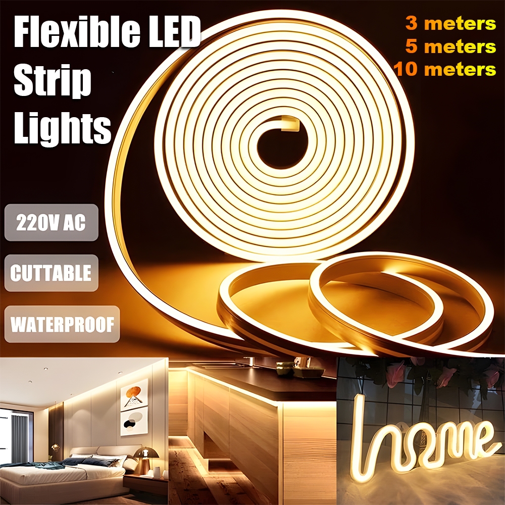 DIY 220V Waterproof Flexible LED Neon Silicone Strip With EU Plug cut ...