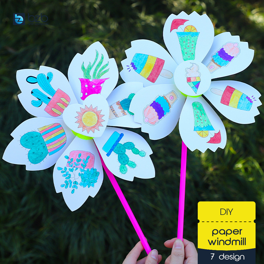 DIY Coloring Cartoon Graffiti Paper Windmill Kids Children Handmade Art ...