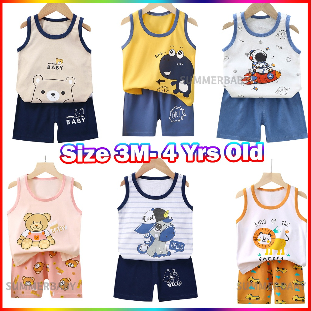 Babyhug 100% Cotton Sleeveless Vest With Dino Print & Shorts With Text Print -Multicolour