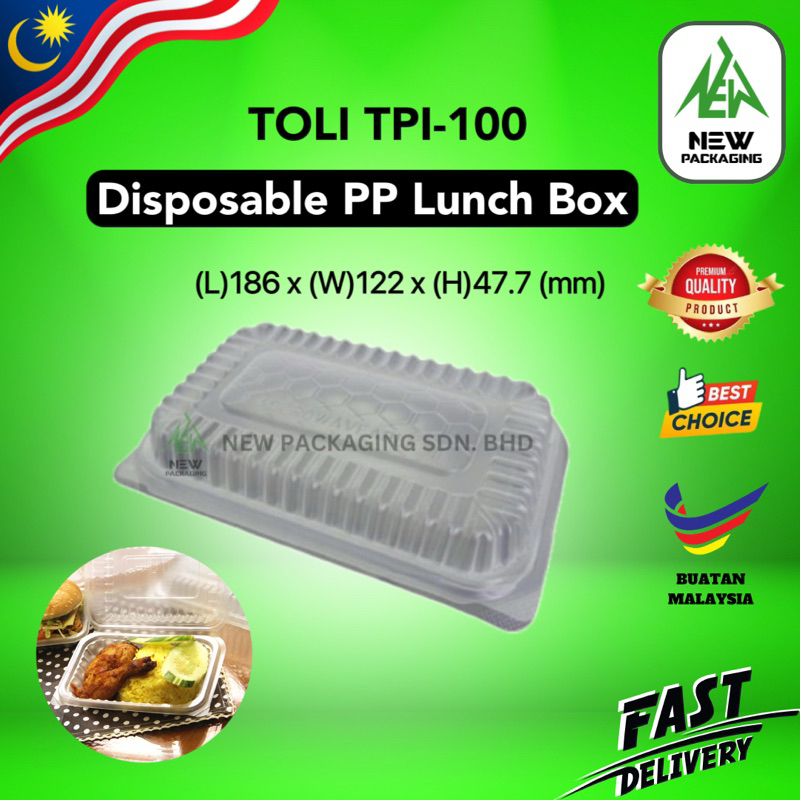 TOLI TPI-100 Disposable PP Lunch Box [100 Sets] - Bekas Makanan Plastik ...