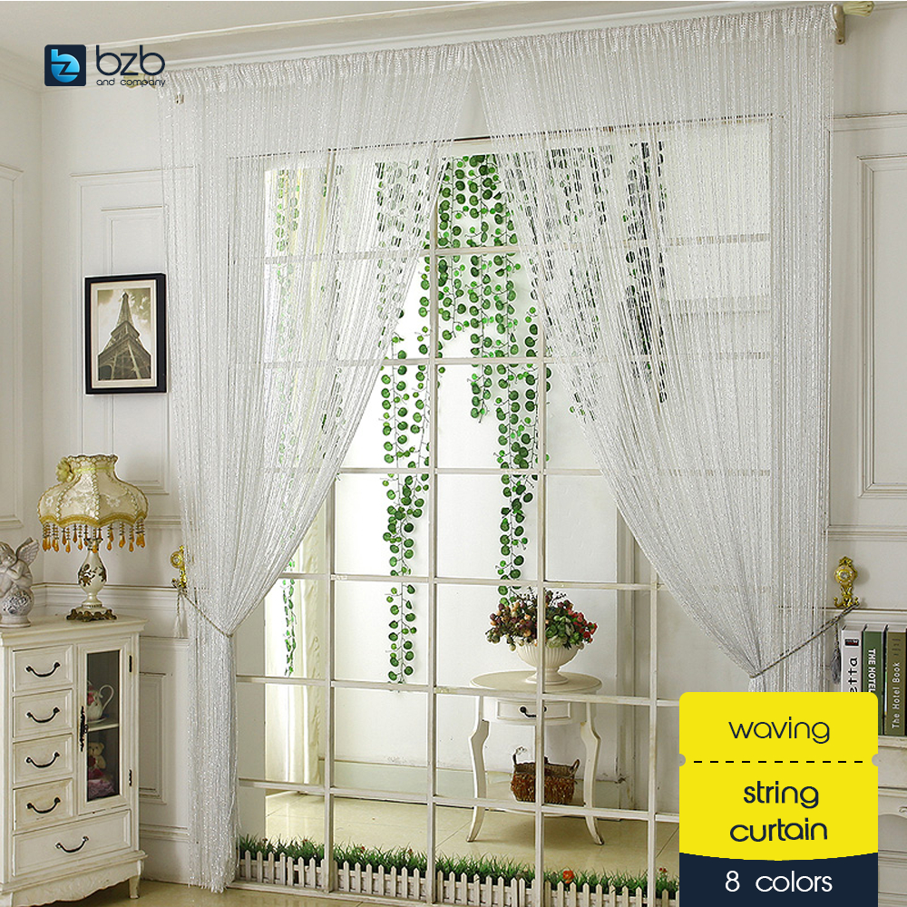 DIY Window String Curtain Sparkling Beads Waving Line Curtains Entrance ...