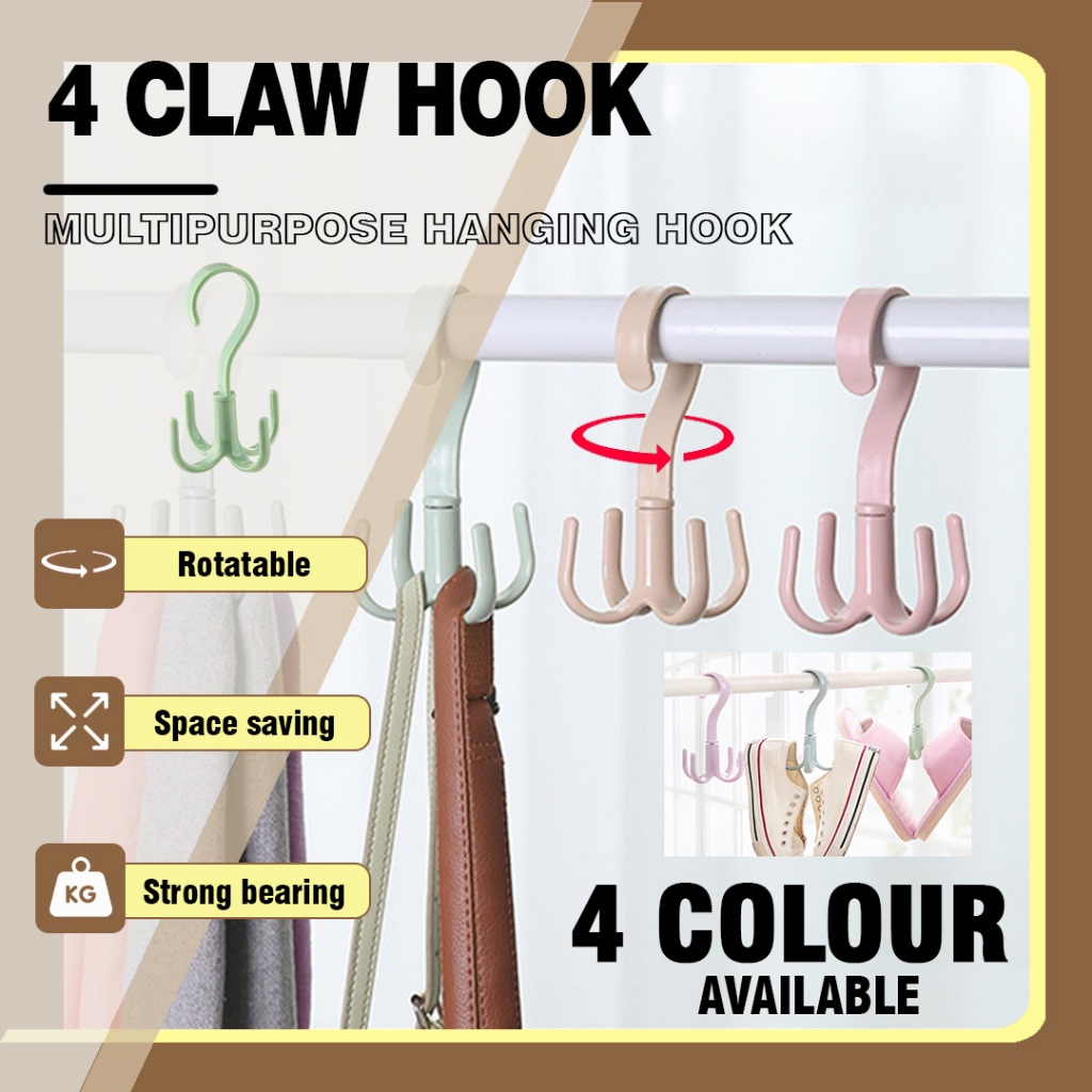 [NEW]360 Degree Rotate 4-Claw Multipurpose Hanger Hook Tie Silk Scarf ...