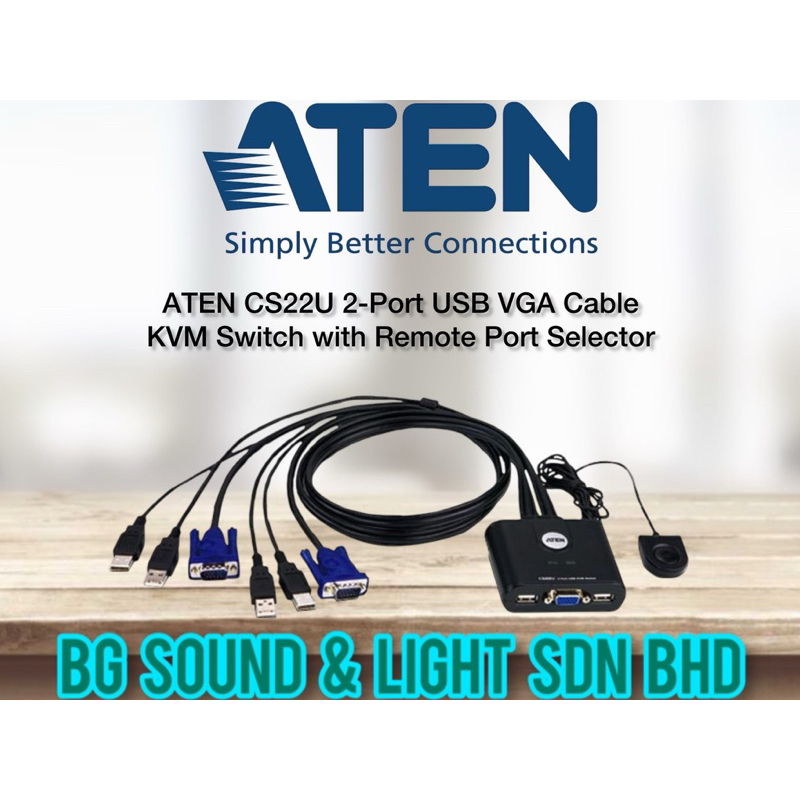 ATEN CS22U 2-Port USB VGA Cable KVM Switch with Remote Port Selector ...