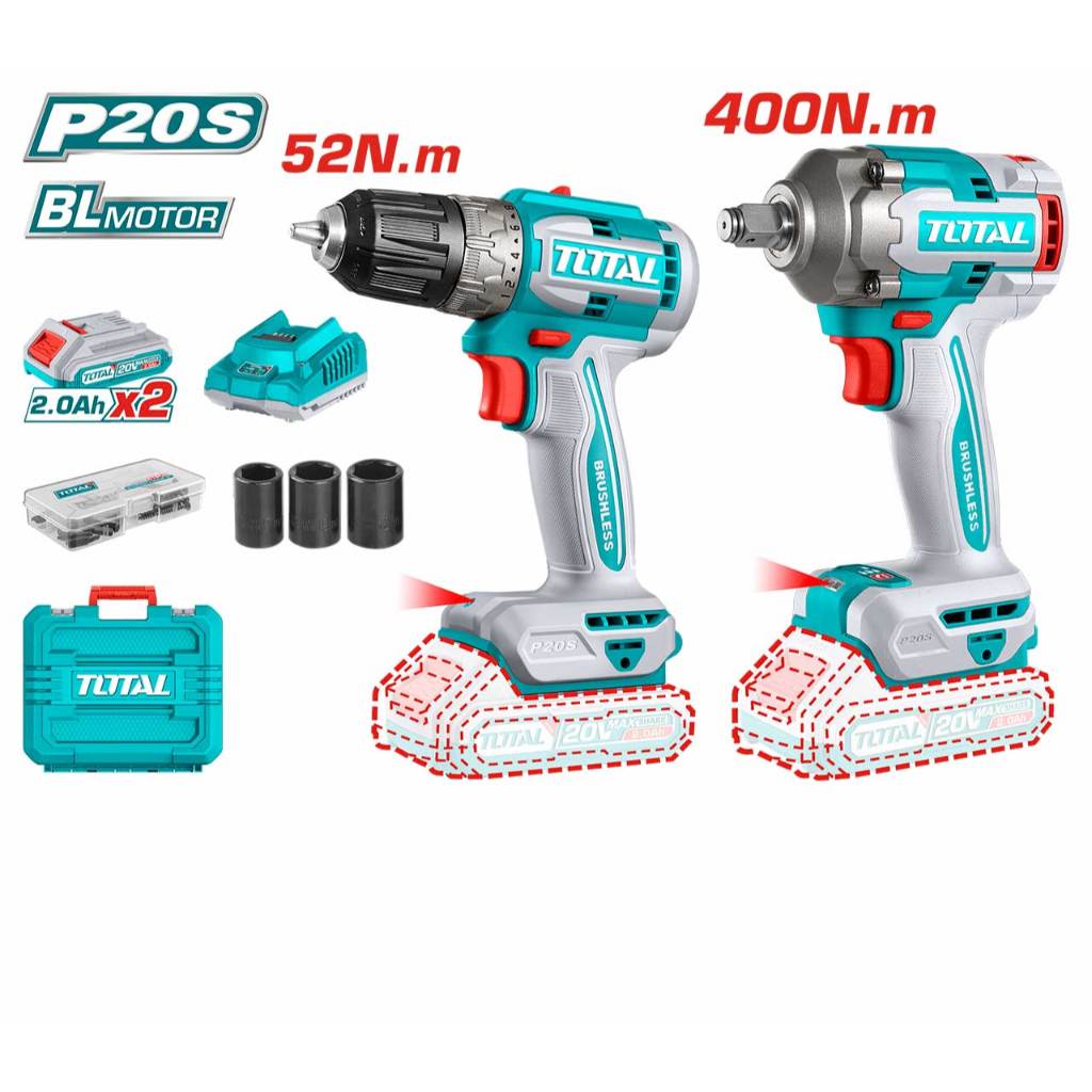 TCKLI20271 Li-ion Cordless 2 Pcs Combo Kit IMPACT WRENCH AND IMPACT ...