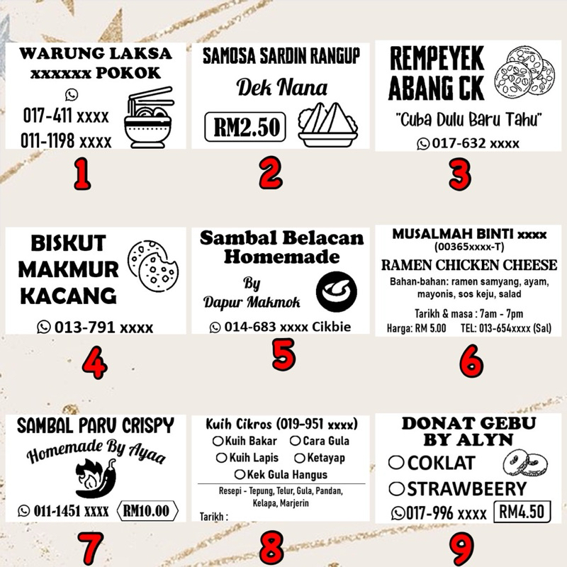 100PCS 5x3CM STICKER PRODUK MAKANAN VENDOR KEK DONAT APAM GIFT | Shopee ...