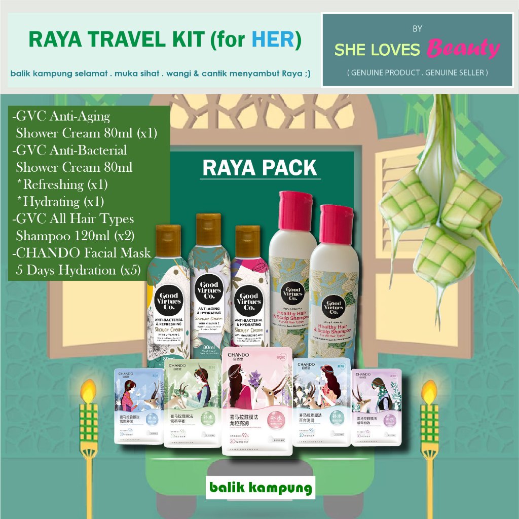 RAYA Travel Kit [ For HER ] Chando Hydration Facial Mask | GVC Shower ...