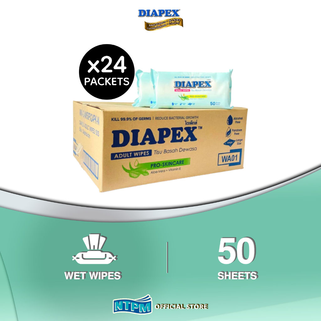 Diapex Adult Wipes (50's) x 24 Packets (Carton) | Shopee Malaysia