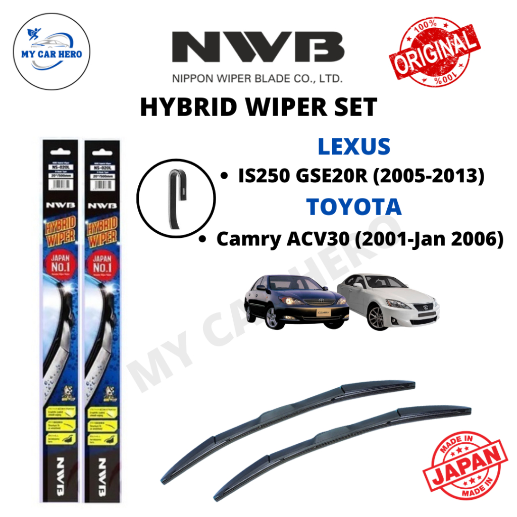 NWB Hybrid U Hook Wiper Set for Toyota Camry ACV30 (2001-Jan 2006 ...