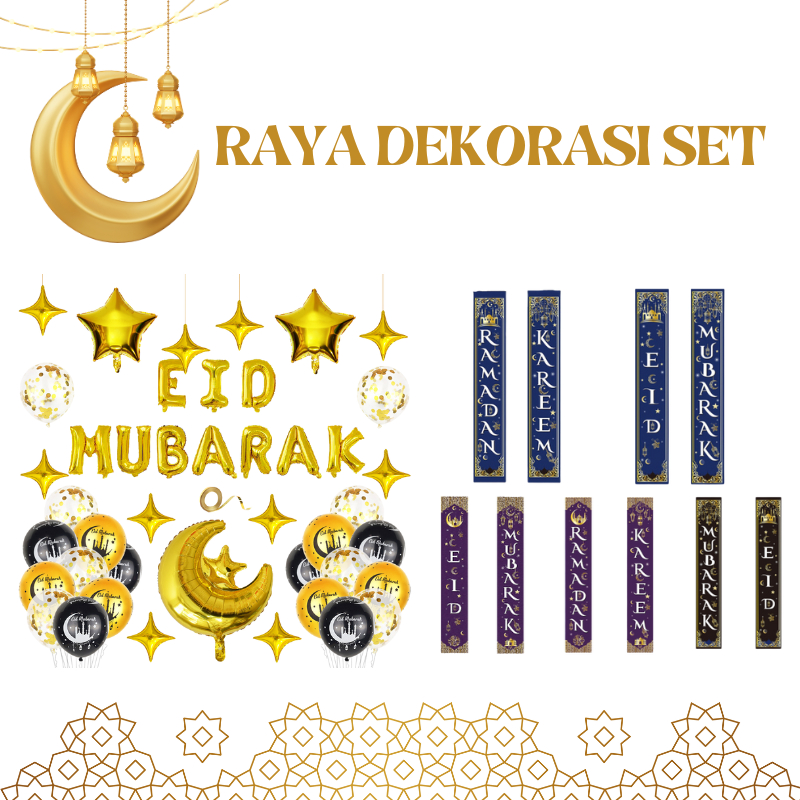 Eid Mubarak Hari Raya Banner dan Belon Dekorasi 2026 /Hiasan Hari Raya ...