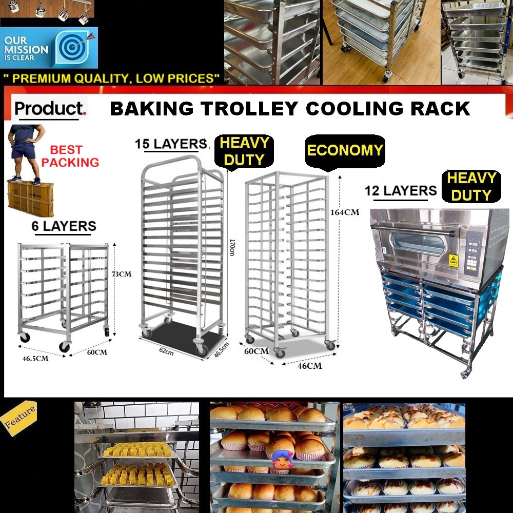 BAKING COOLING RACK 6,12, 15 TINGKAT BAKERY TROLLEY STAINLESS STEEL 烤盘架 ...