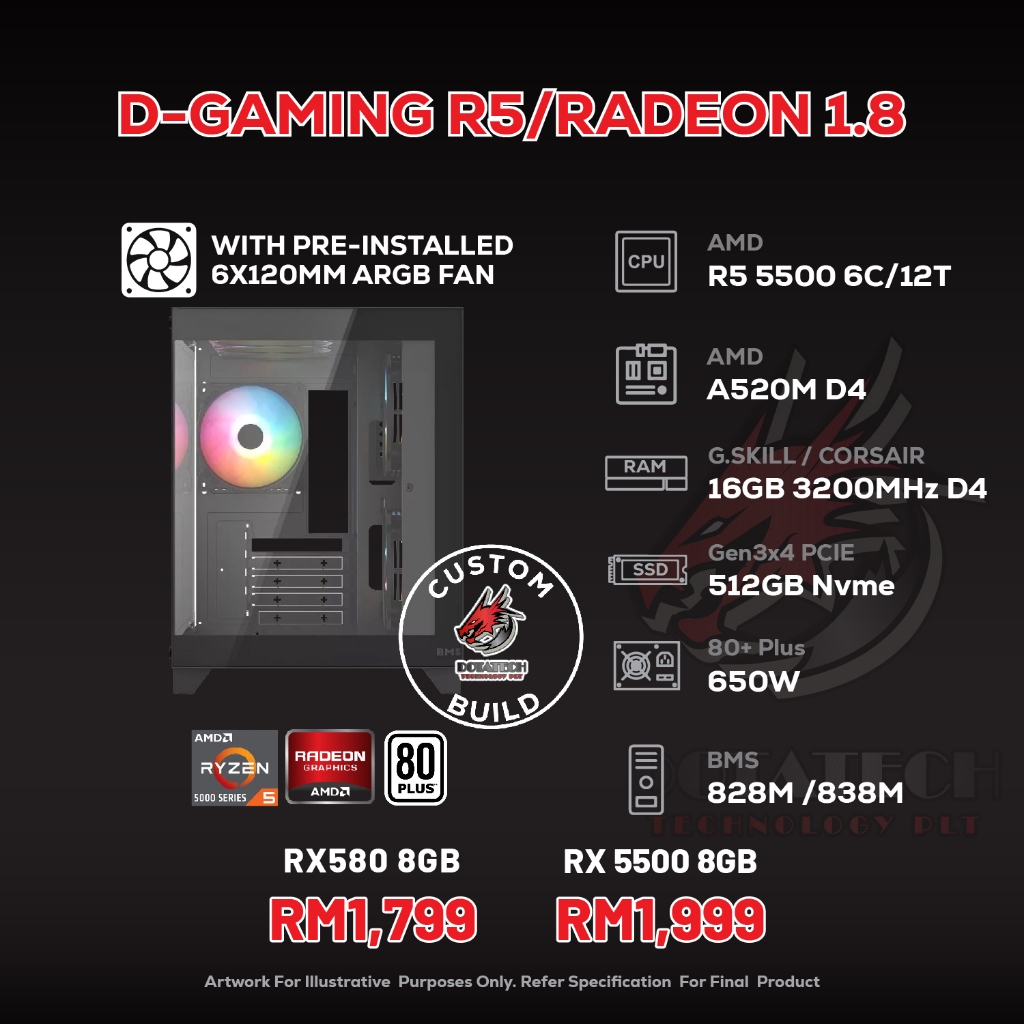 # DOTATECH D-GAMING R5/RADEON 1.8 - CUSTOM PC GAMING PACKAGE # R5 5500 ...