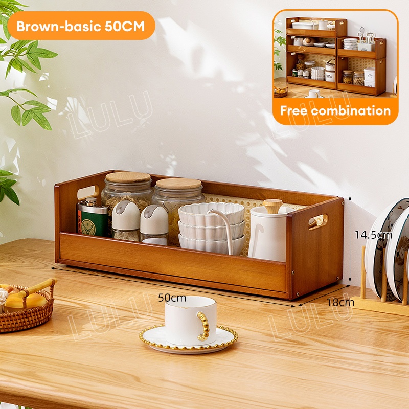 LULU Rak Dapur Kayu Table Storage Rack 2/3 LayersRak buku Almari Table ...