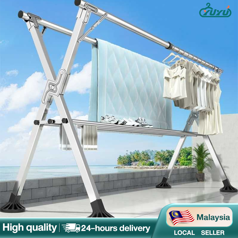 Galvanized Foldable Steel Drying Clothes Rack Double Pole With Shoe ...
