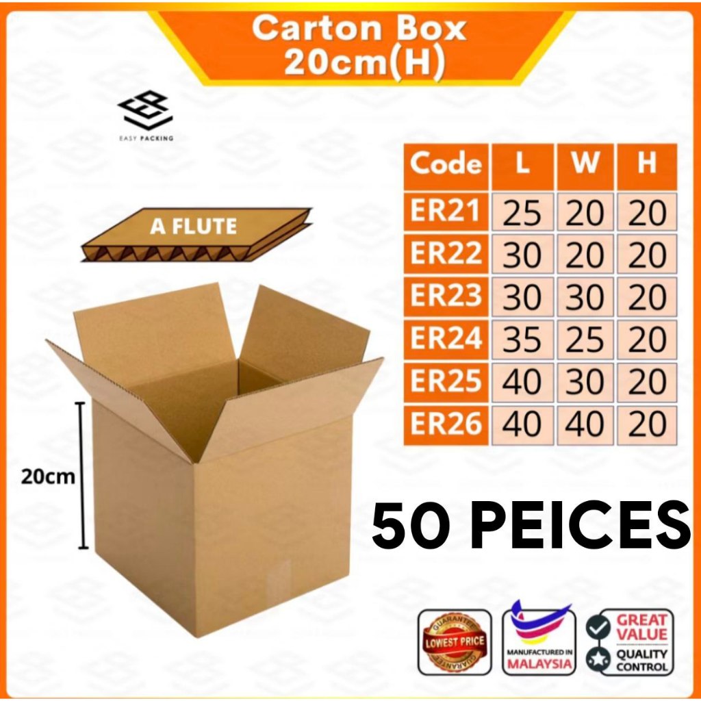 (50 PIECES) A Flute 5mm (20/25/30cm Height )Carton Box Packing Box ...