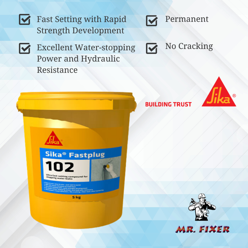 5kg SIKA Fastplug-102 Ultra-Fast Setting Compound for Stopping Water ...