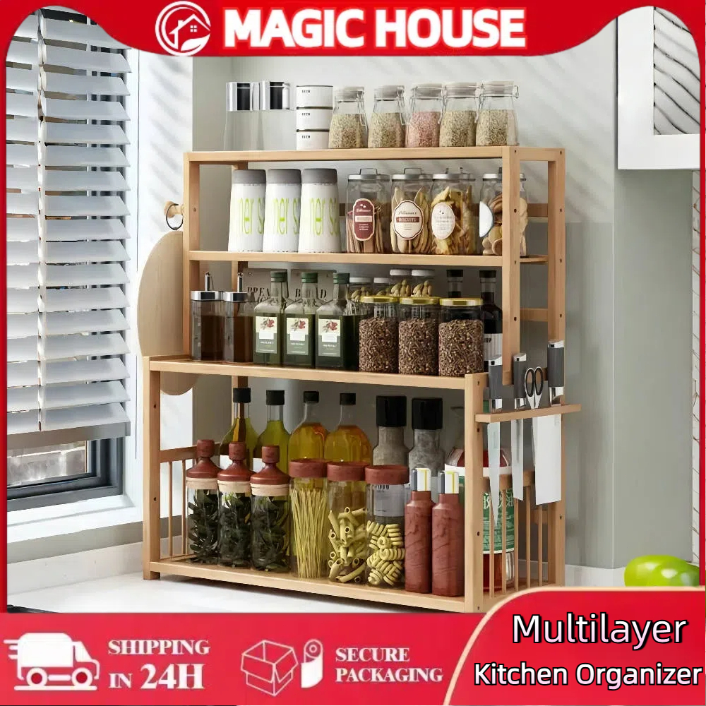 3/4 Layers Kitchen Spice Rack Kitchen Seas oning Rak Shelf Rak Rempah ...