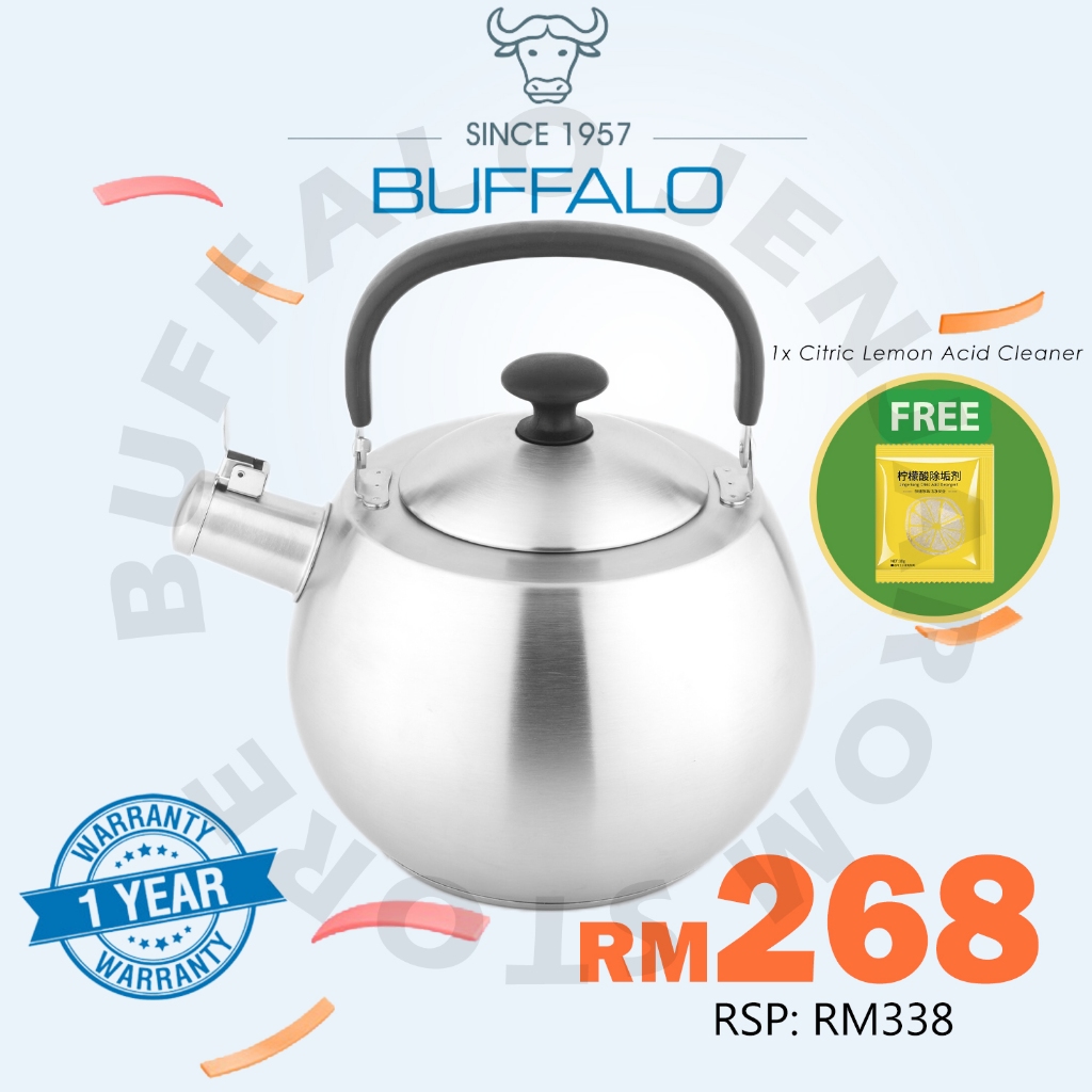 BUFFALO SUS304 Kettle 3.5L Whistling Kettle | One Piece Design | Fast ...