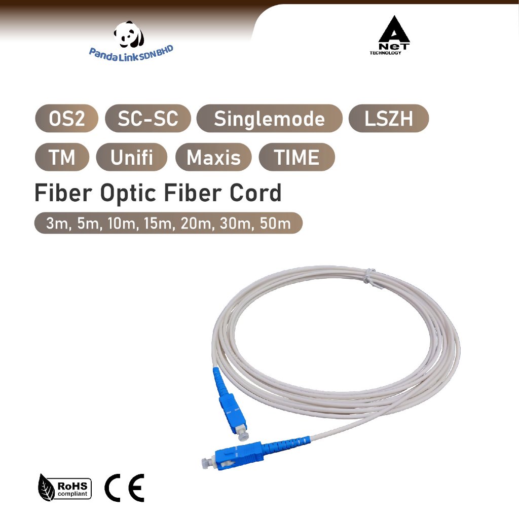 ANET OS2 SC-SC UPC SM TM Unifi Fiber Optic Cable Patch Cord LSZH (White ...
