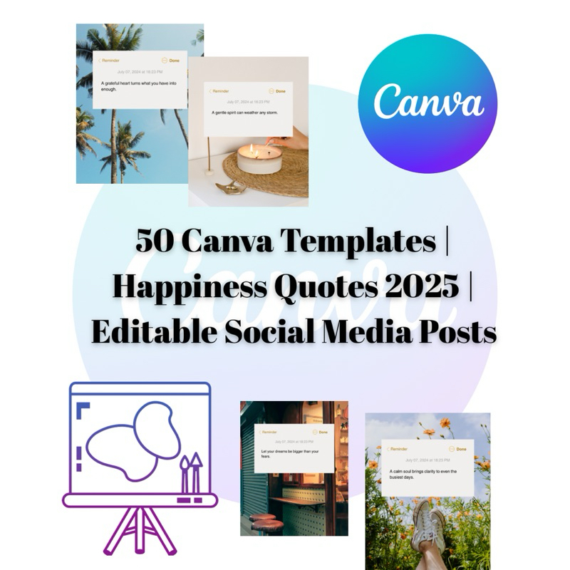 50 Canva Templates | Happiness Quotes 2025 | Editable Social Media ...