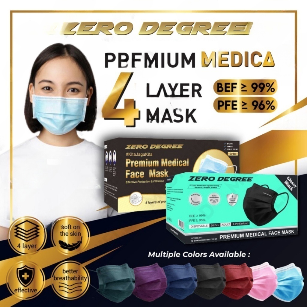 Zero Degree 50pcs Full Black colour 3ply Face Mask 4ply Medical ...
