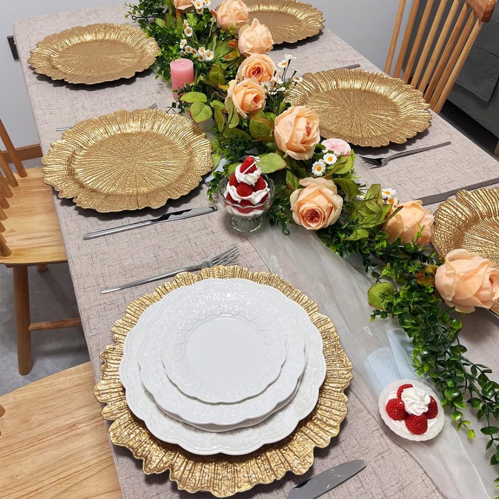 13inch Gold Charger Plate / Plastic Round Ruffled Rim Dinner Charger ...