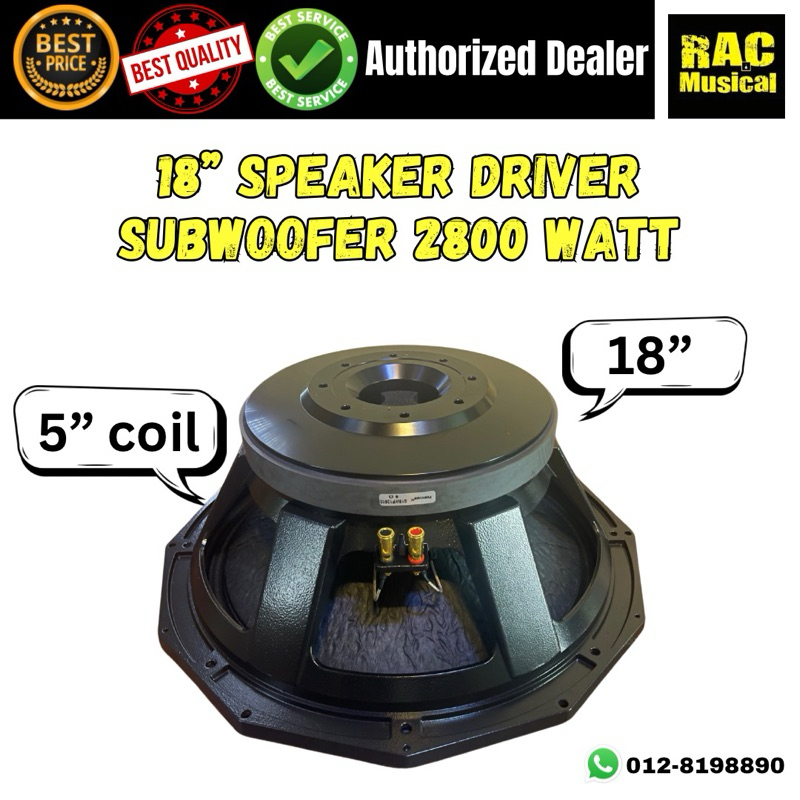 18” inch speaker driver subwoofer woofer with 5” inch voice coil 2800 ...