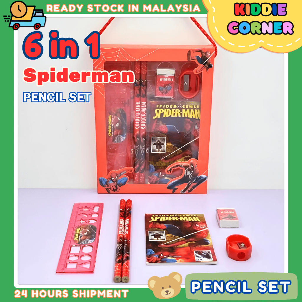 6 in 1 Spiderman pencil set gift student kids notebook 15cm ruler ...