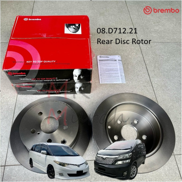 Original Brembo 08.D712.21 Rear disc rotor Toyota Estima ACR50 ...