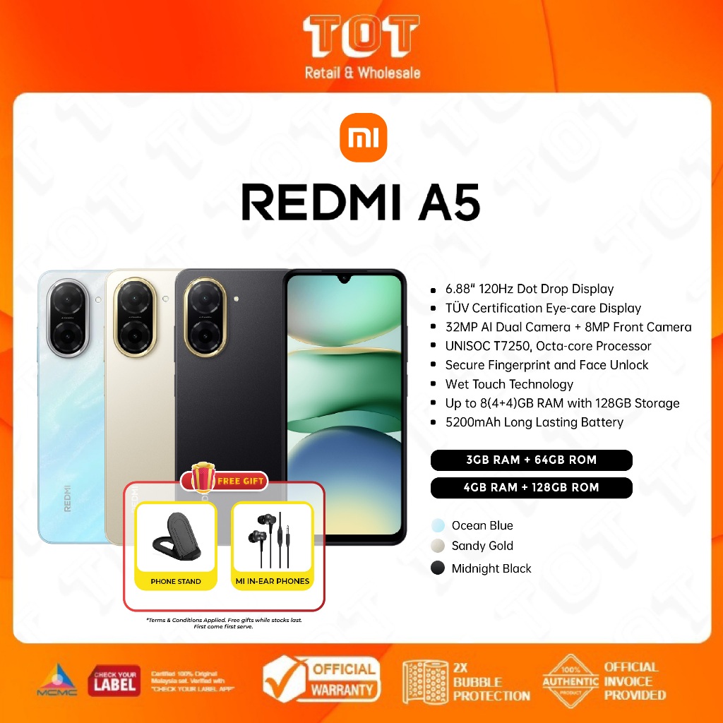 XIAOMI Redmi A5 (3+64GB/4+128GB) 6.88" Display 120Hz Refresh Rate l Wet Touch I 32MP Camera I Battery 5200mAh