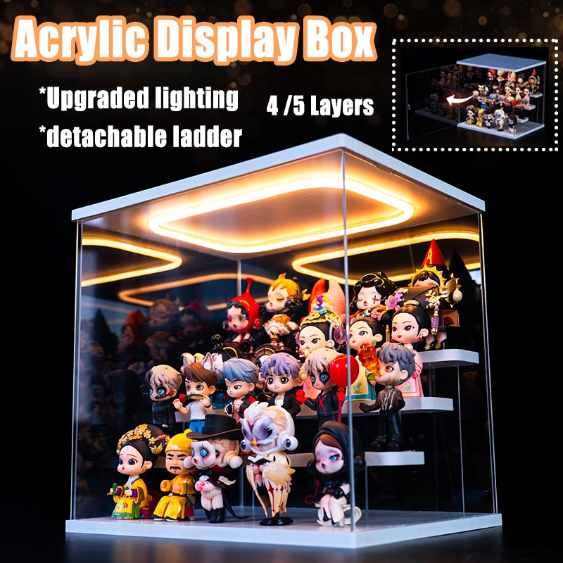 【Stock Ready】4/5 layers Transparent Acrylic Display Box with Ring LED ...
