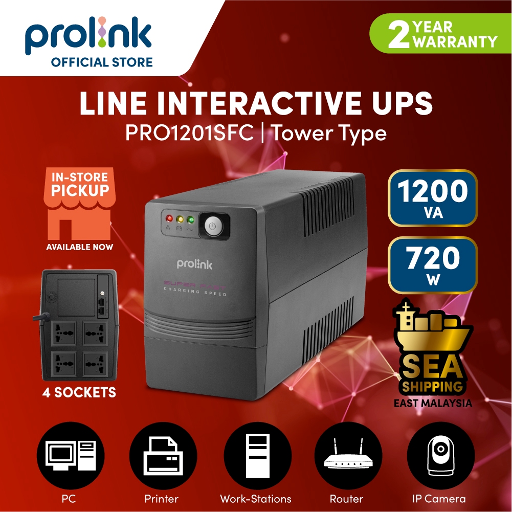 Prolink 1200VA/720W UPS Power Backup with AVR for Computer/Modem/Router ...